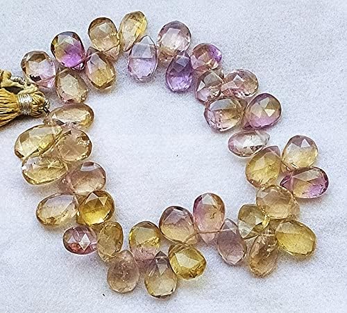 8 inch Strand of Natural Ametrine 12.15mm pear Faceted briolette Beads for DIY Jewelry Making. |BRIO_00373
