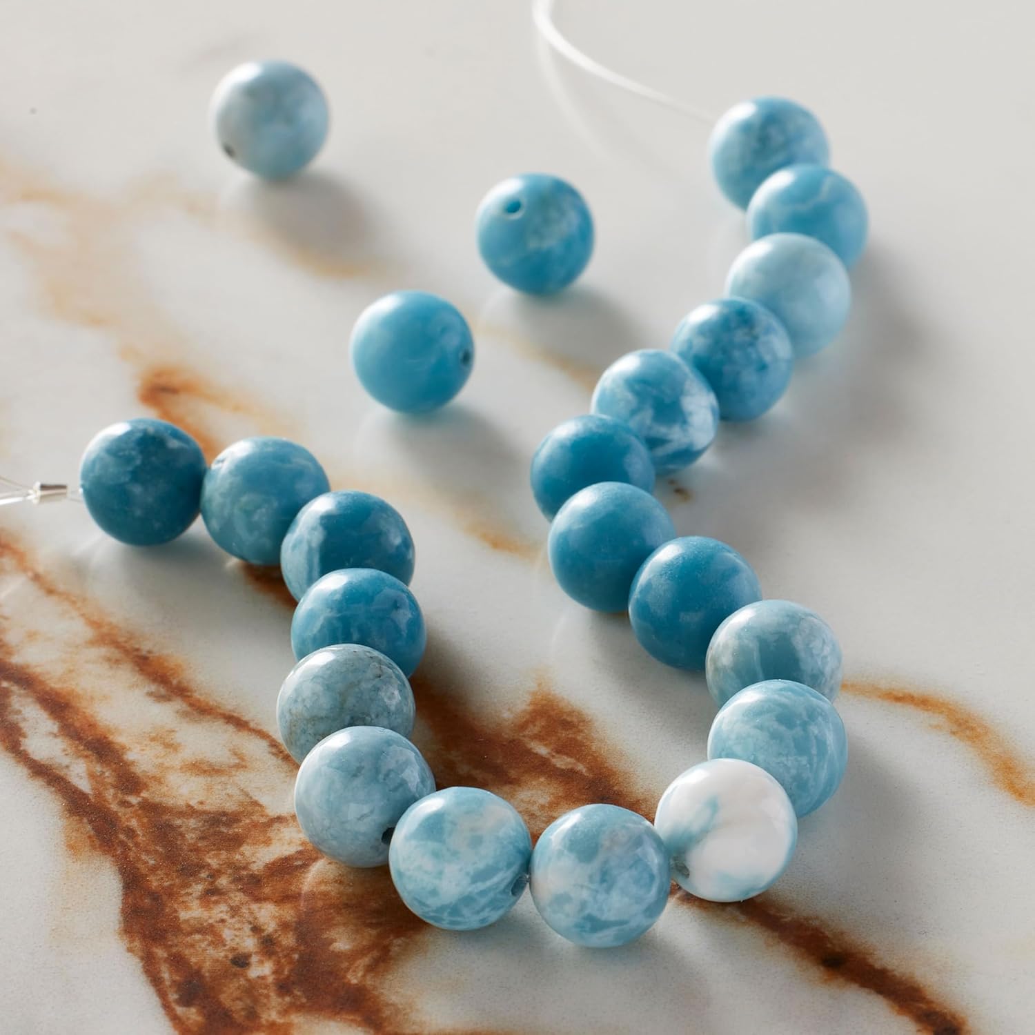 Bead Landing Blue Reconstituted Larimar Round Beads – 7.5mm Gemstone Beads for Jewelry Making & Crafts, 12 Pack