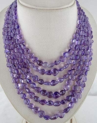 LKBEADS 6 Line Natural Amethyst Heart Shaped Beads Necklace 16 INCHES 12MM to 5 MM Code-HIGH-46352