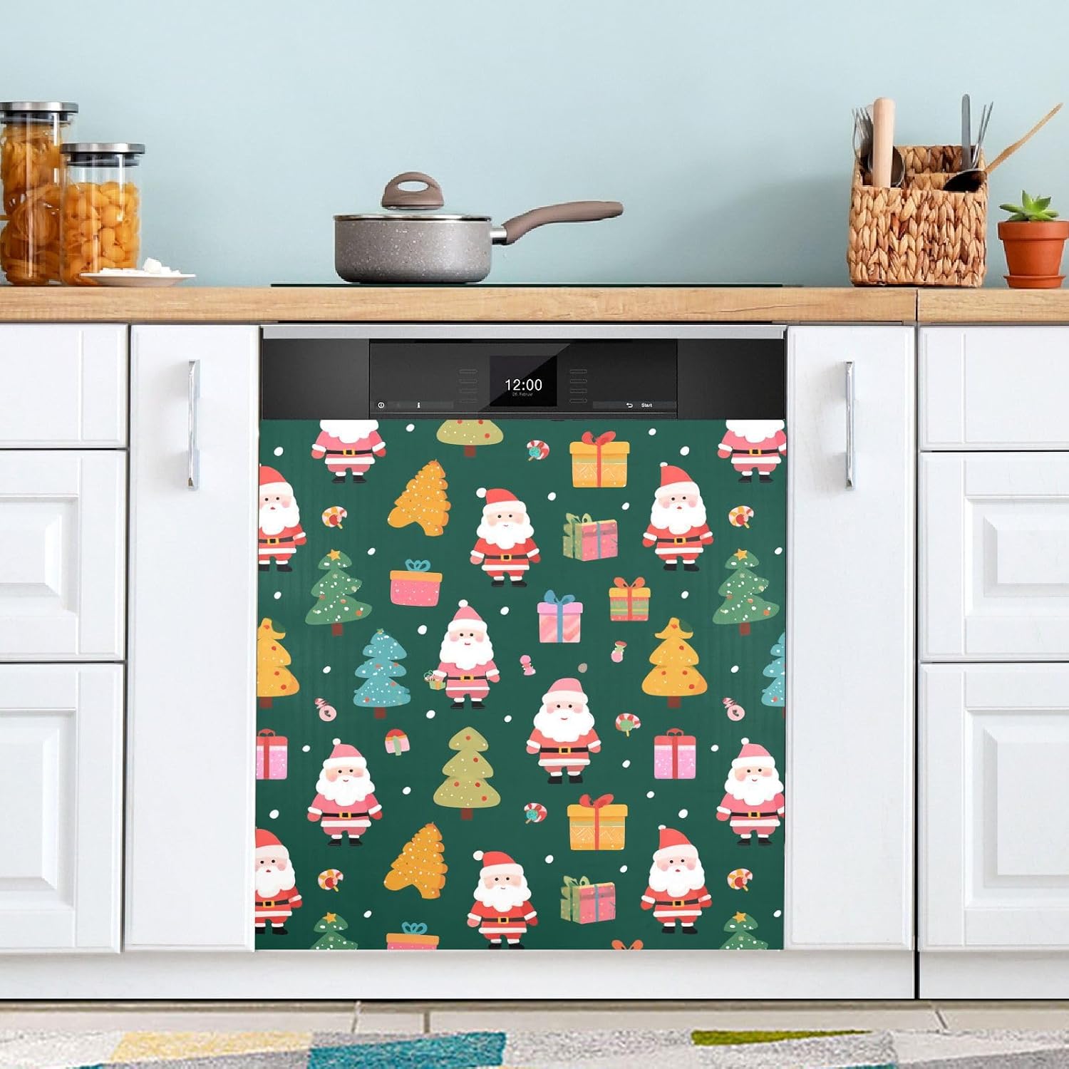 Pfrewn Christmas Winter Magnetic Dishwasher Cover Christmas Santa Claus Trees Star Gift (2) Fridge Door Covers Kitchen Decal Vinyl Panel Decorative Refrigerator Laundry Appliances 23x26in