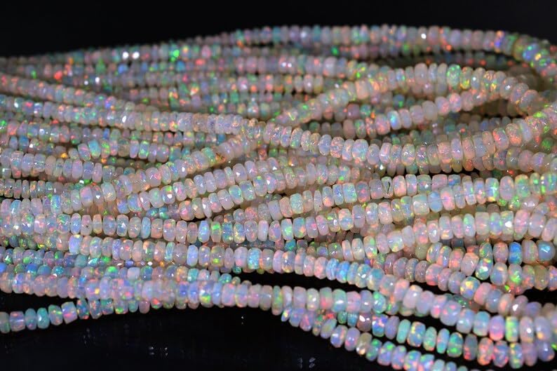 AAA Quality Natural Ethiopian Opal Faceted Rondelle 3-5mm Beads Strand for Jewelry Making Wholesale Rainbow Fire Opal Faceted Beads