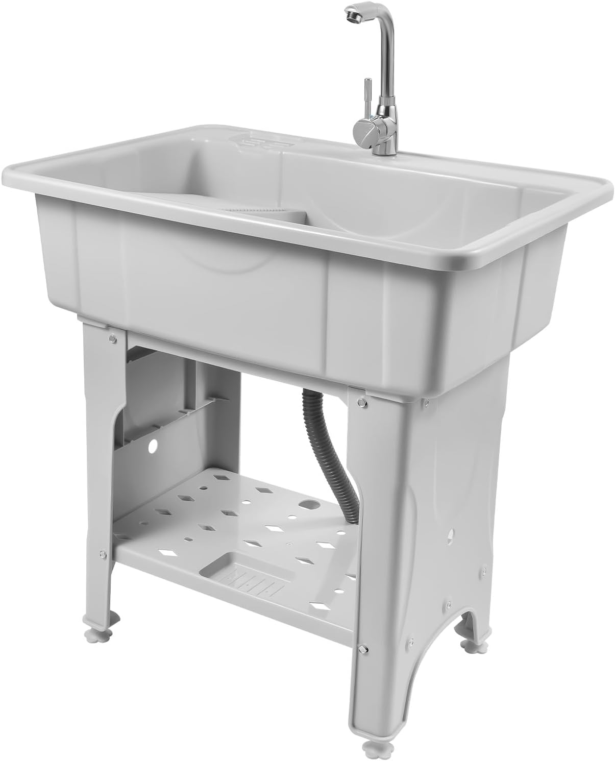 Home Laundry & Utility Sinks, Plastic Freestanding Washing Room Laundry Tub Sink with Washboard Faucet Drain Kit for Washing Room Basement Garage Garden Laundry Room (31.5D x 22W x 31.5H Grey)
