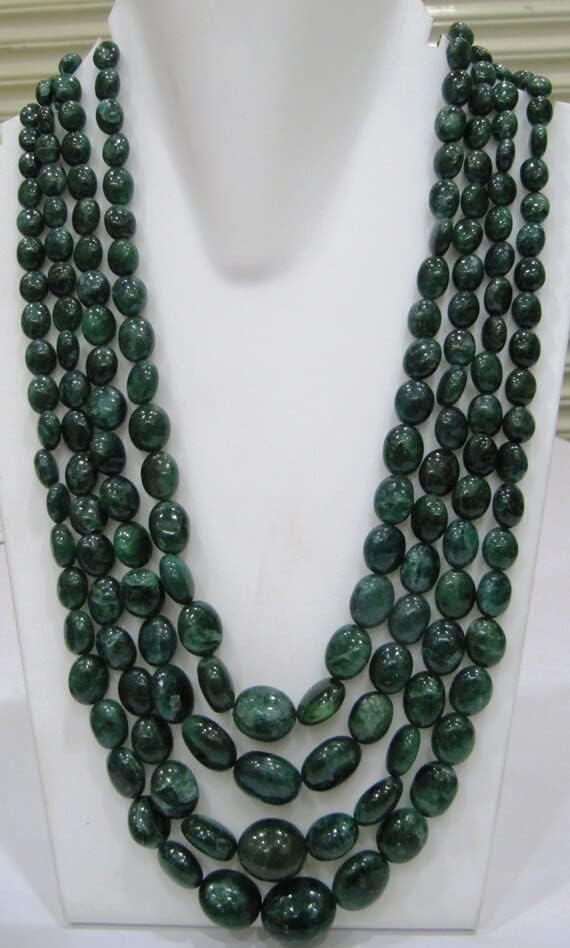Emerald Oval Smooth Beads Necklace 4 Stranded/Corundum Gemstones Beads/Size Approx 6x8mm to 14x17mm / Approx 20 inch Long