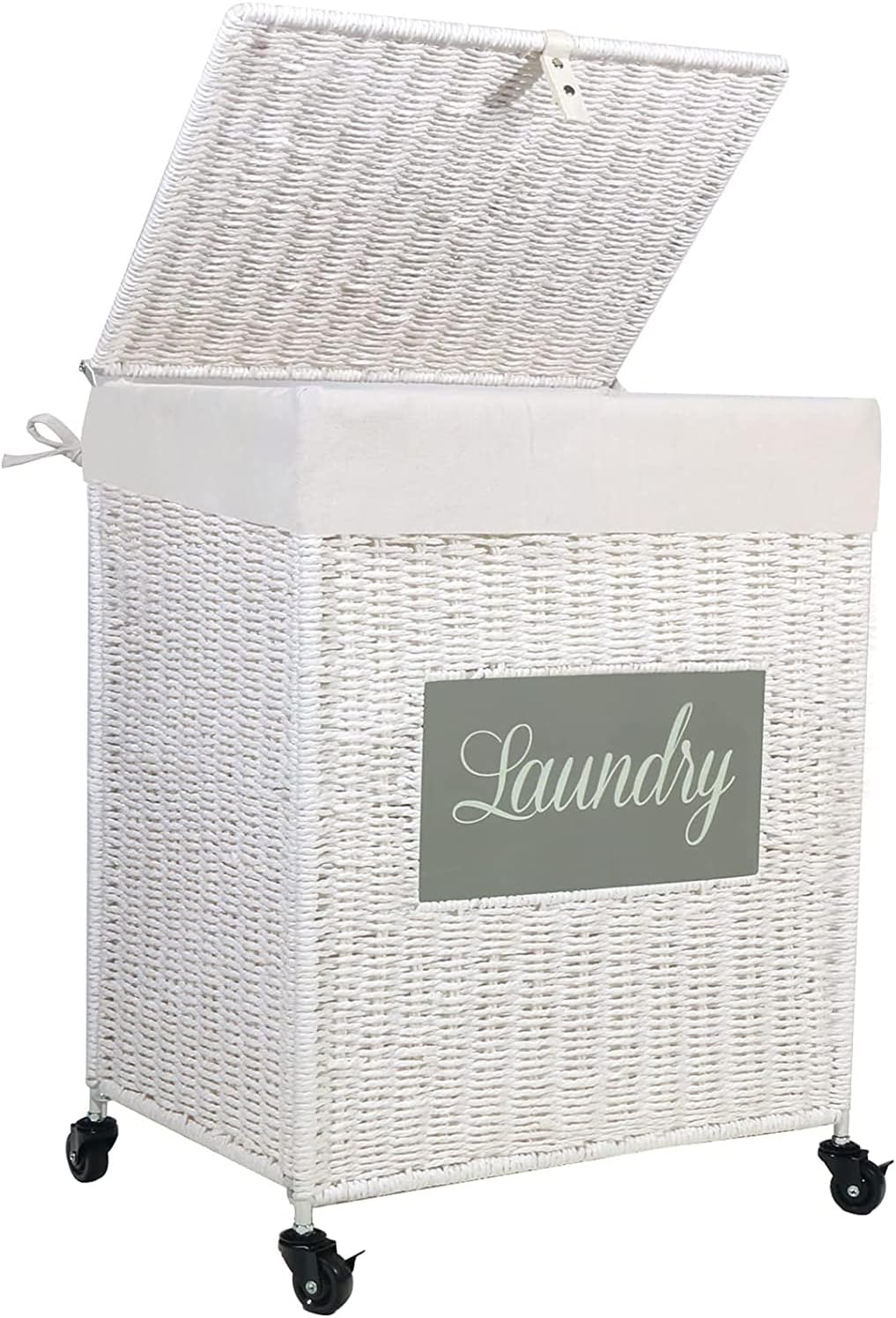 Mxfurhawa Laundry Basket, Heavy Duty Cotton Liner Laundry Storage Hamper with Handles, Collapsible Clothes Wire Basket Organizer Laundry Bag (89WE-H)