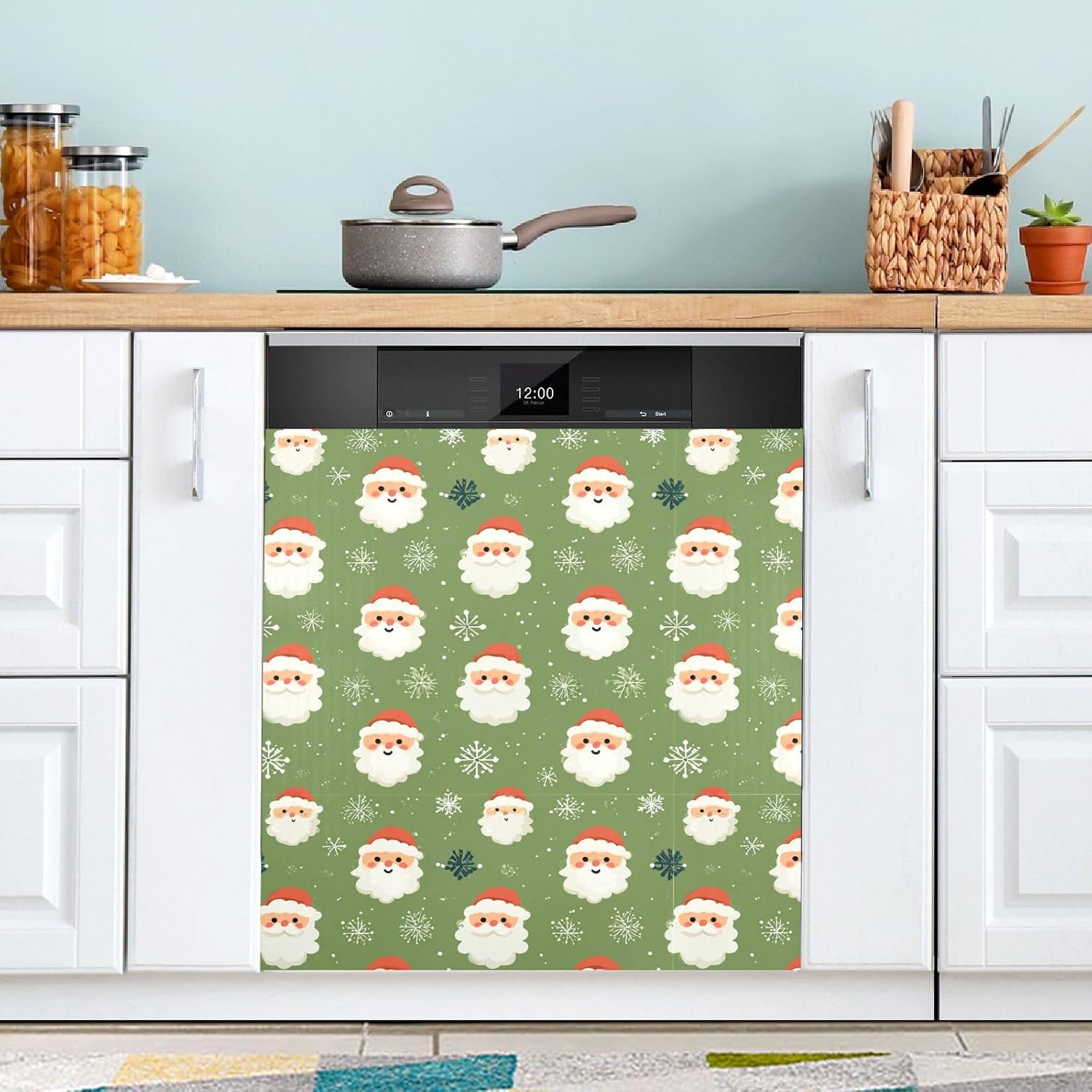 Pfrewn Christmas Winter Magnetic Dishwasher Cover Christmas Santa Claus Head Green (2) Fridge Door Covers Kitchen Decal Vinyl Panel Decorative Refrigerator Laundry Appliances 23x26in
