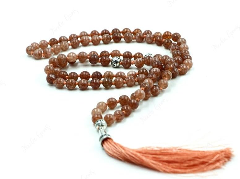 Natural Strawberry Quartz 8mm 108 Mala Beads, Spiritual, Meditation Beads, Reiki, Japa Mala, Buddhist Prayer Beads, Yoga Bracelet, healing beads LKMALA-RRGU-2757