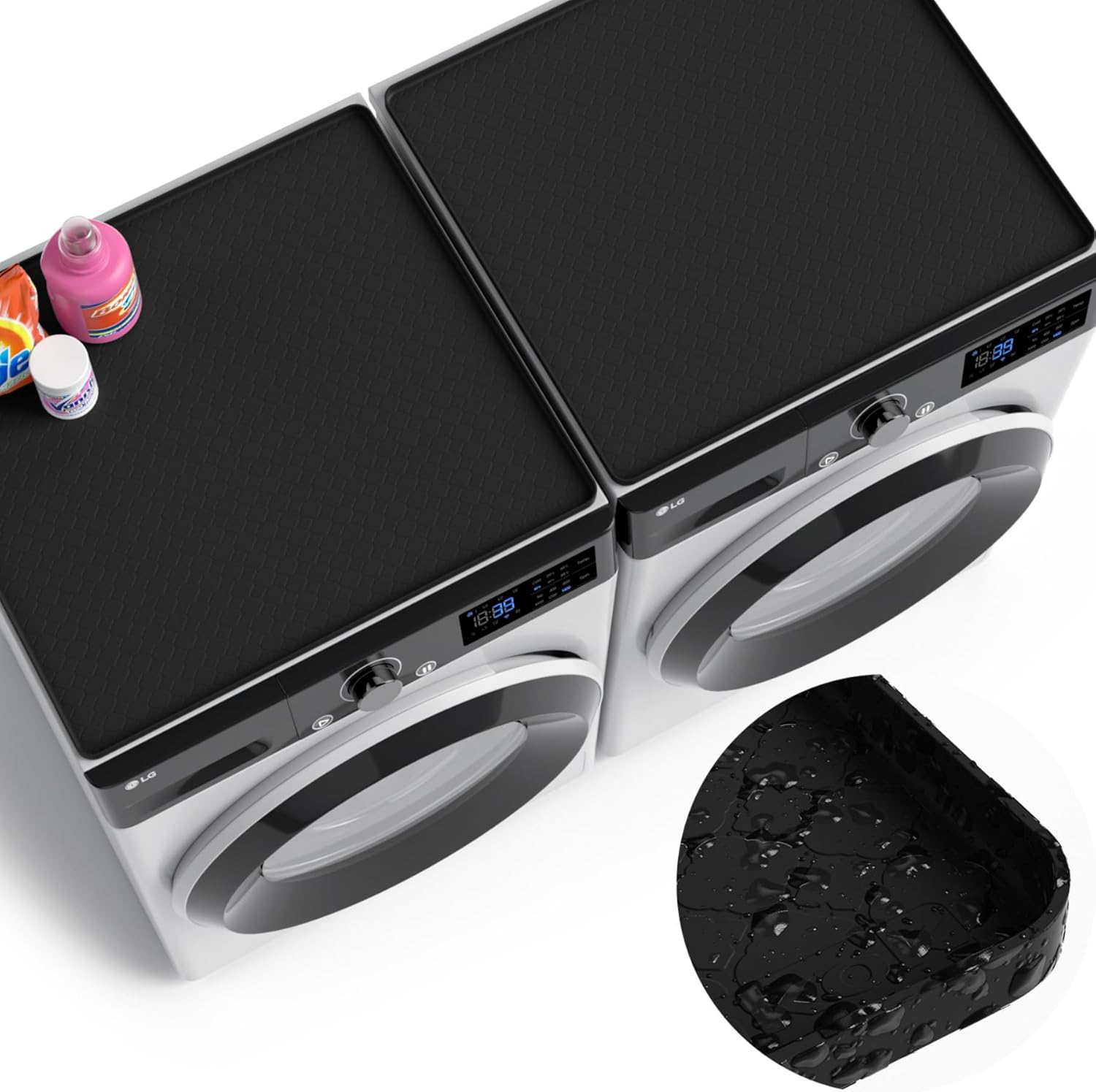 Washer and Dryer Covers for The Top - Black 27''x 27'' Silicone Protector Mat for Washing Machine Countertop - Non-Slip Rubber Waterproof Dustproof Ideal for Laundry Kitchen - 2 Pack