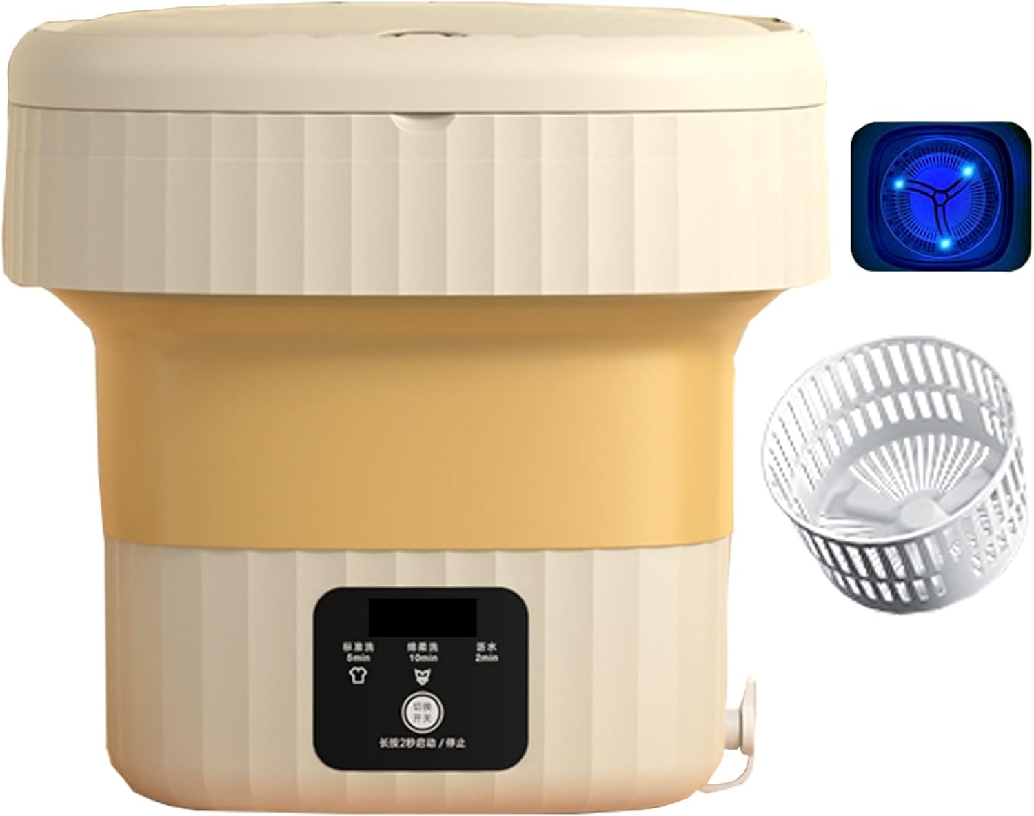 Portable Washing Machine, High Capacity Mini Washing Machine Foldable, with Dehydration Function, for Socks, Baby Clothes, Towels, Delicate Items (Color : Yellow, Size : Blu-ray+Drain)