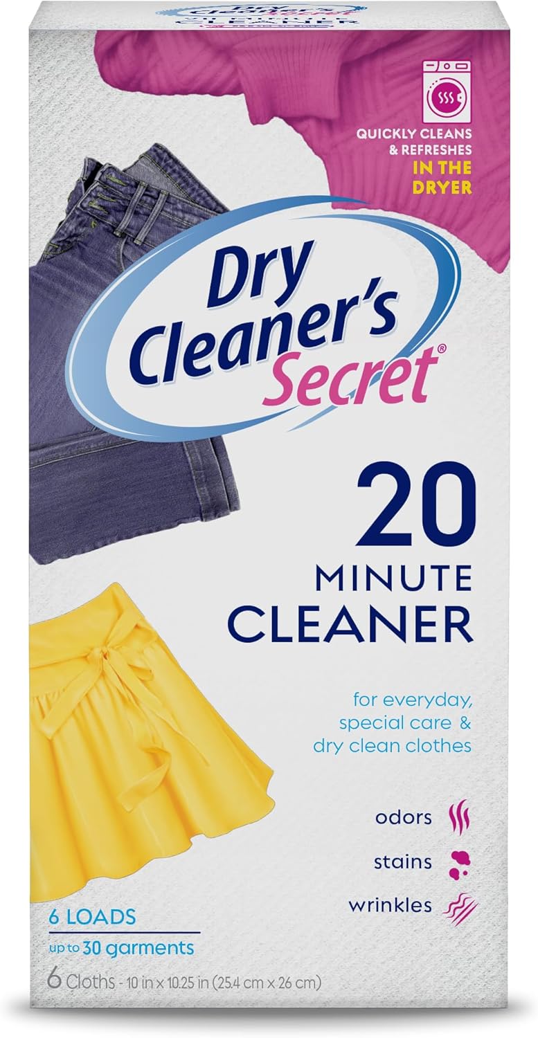 Woolite At-Home Dry Cleaner Dry Cleaning Cloths and Stain Removal, Easy to Use, Safe on Wool, Cashmere, and Designer Jeans, Fresh Scent, 6 Cloths