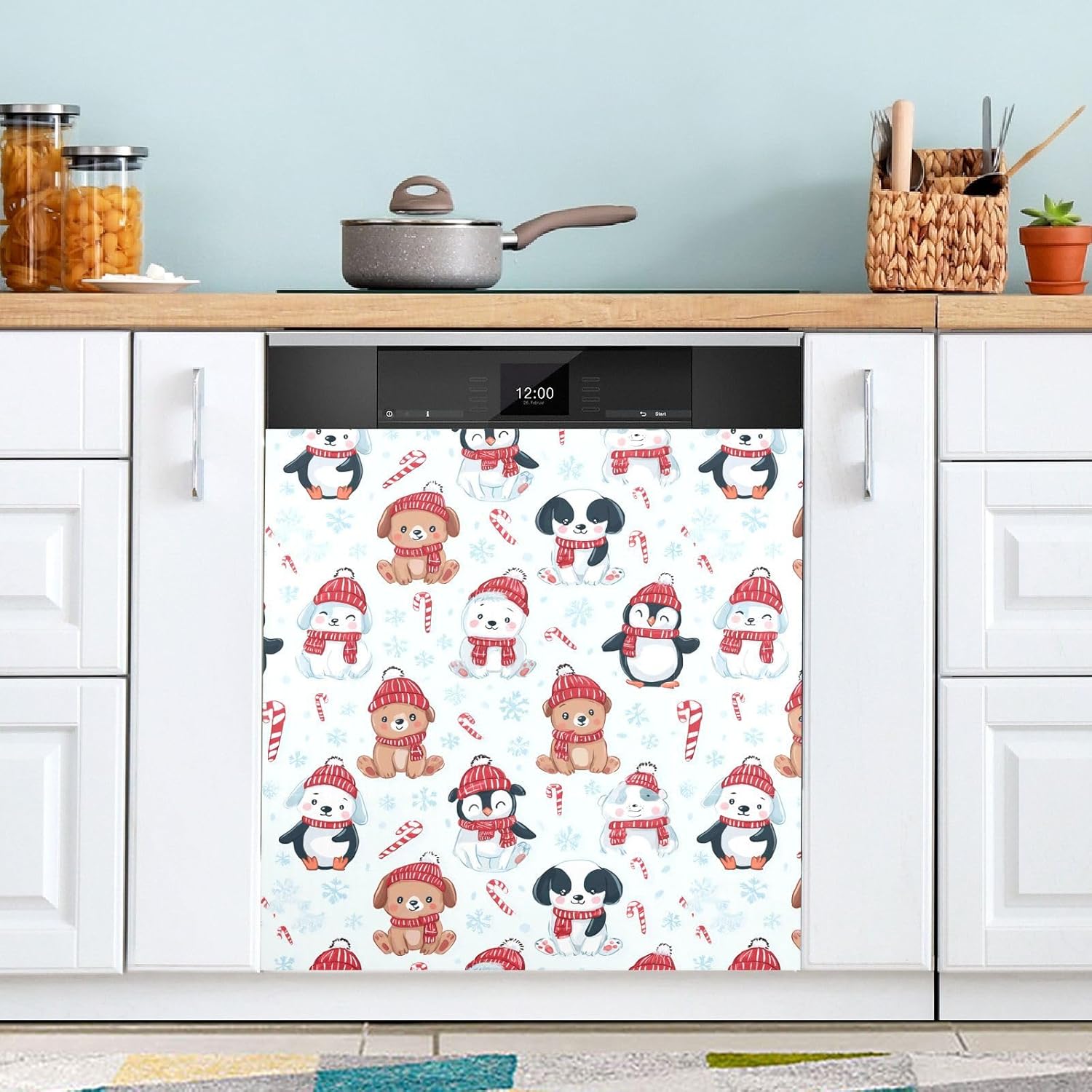 Pfrewn Christmas Winter Magnetic Dishwasher Cover Christmas Penguin Sloth Bear Fridge Door Covers Kitchen Decal Vinyl Panel Decorative Refrigerator Laundry Appliances 23x26in