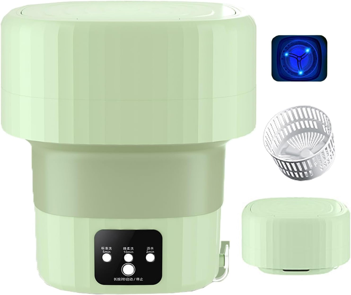 Portable Washing Machine, High Capacity Mini Washing Machine Foldable, with Soft Spin Dry for Socks, Baby Clothes, Towels, Delicate Items (Color : Green)