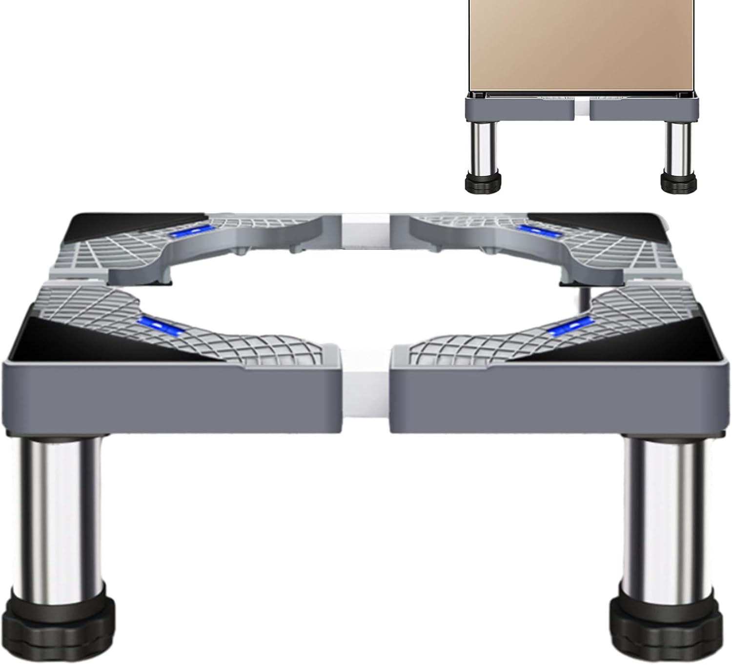 Fridge Stand Pedestal - Washer Dryer Riser | Adjustable Appliance Base | Heavy Duty Washing Machine Furniture | Functional Laundry Support Black Strong Feet