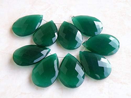 LOVEKUSH LKBEADS Green Onyx Gemstone Briolette Faceted Pear Tear Drop 27 to 28mm 4 Beads Matched Code-HIGH-58274