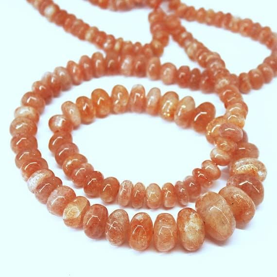 BEADS GEMSTONE Natural Orange Sunstone Smooth Gemstone Rondelle Gemstone Loose Craft Beads Strand 18 Inch Long 6mm 14mm Code-HIGH-26282