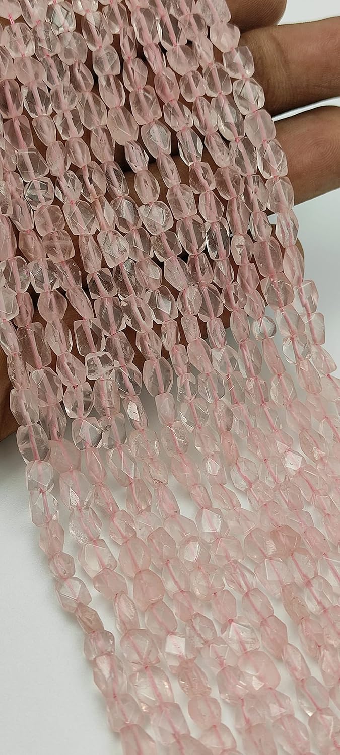 Hanumat Gems Lot of 10 Strands Natural Rose Quartz Faceted Oval Shape Gemstone Beads,Rose Quartz Faceted Beads,Rose Quartz Oval Beads,5X7-6X9MM Oval Beads,13 Inches Oval Beads Strand.