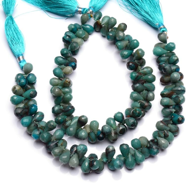 8 inch Strand of Natural Chrysocolla 9x6 mm Teardrop Faceted briolette Beads for DIY Jewelry Making. |BRIO_02285