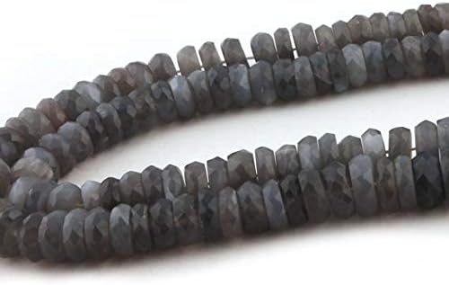 Big Halloween Sale 2 Long Strands Grey Moonstone Faceted Rondelles - Gray Moonstone Roundelle Beads 8mm-11mm 10 Inches SB2103 Code-HIGH-36216