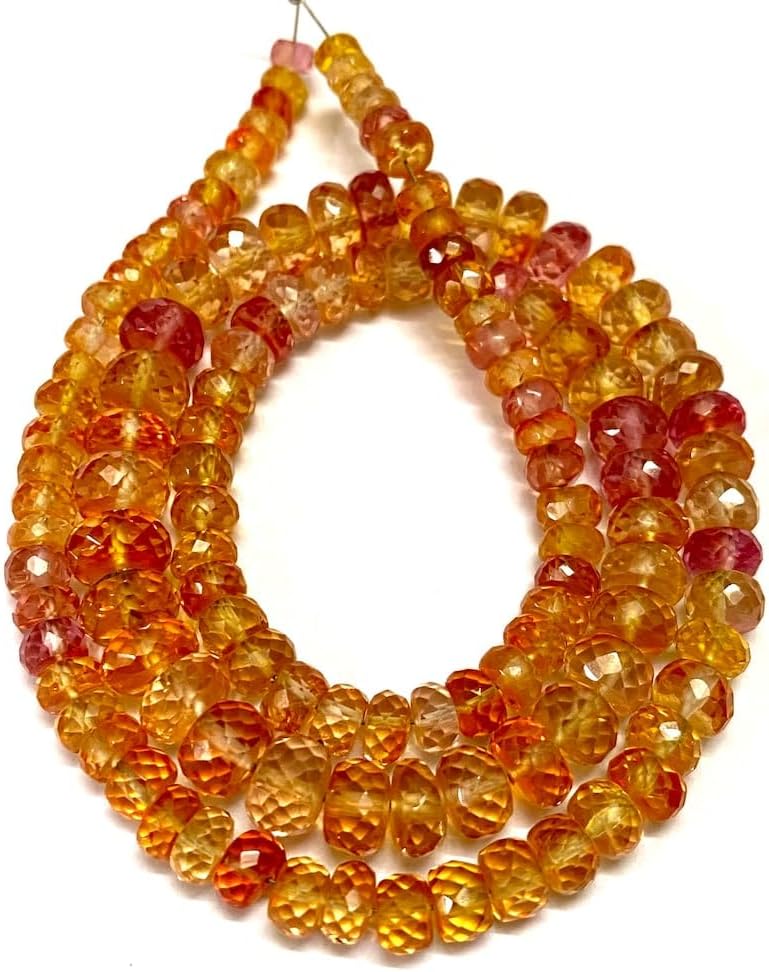 Natural PADPARADSCHA Sapphire roundelle facated Beads 6-8 MM 18 inch Long String Jewelry Making Gemstone Beads for Necklace Bracelet