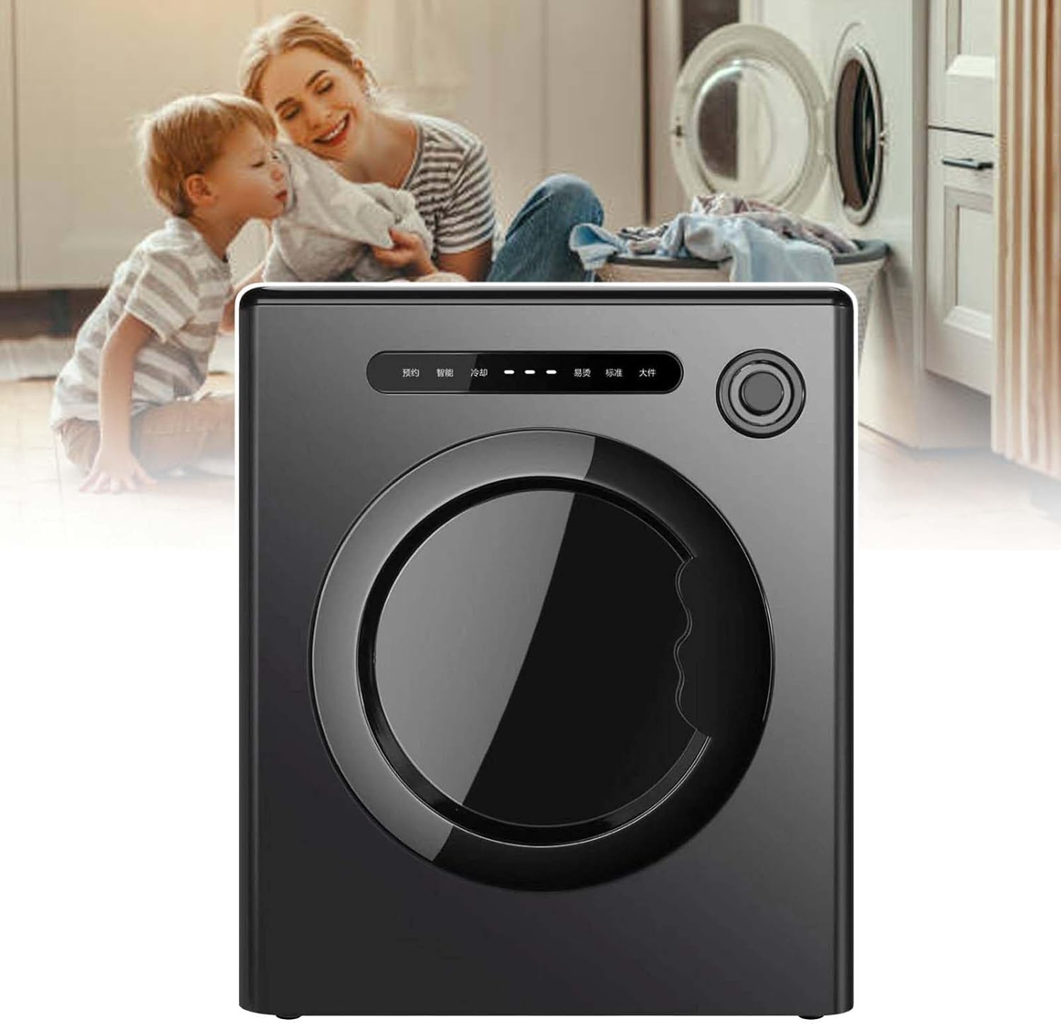 Small Tumble Dryer 800W,Save Space,With Smart Control Panel, Dual Temperature Controlled Probe,For Families With Children Black