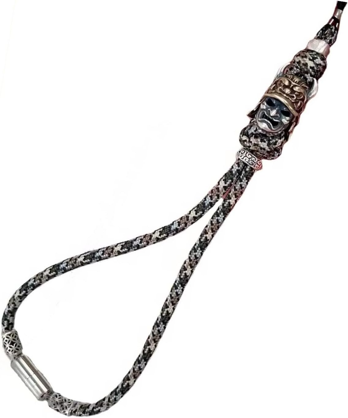 Samurai Skull Braided Rope EDC Bead DIY keychain Paracord Keychain Bead,Lanyard Bead,Brass Charms