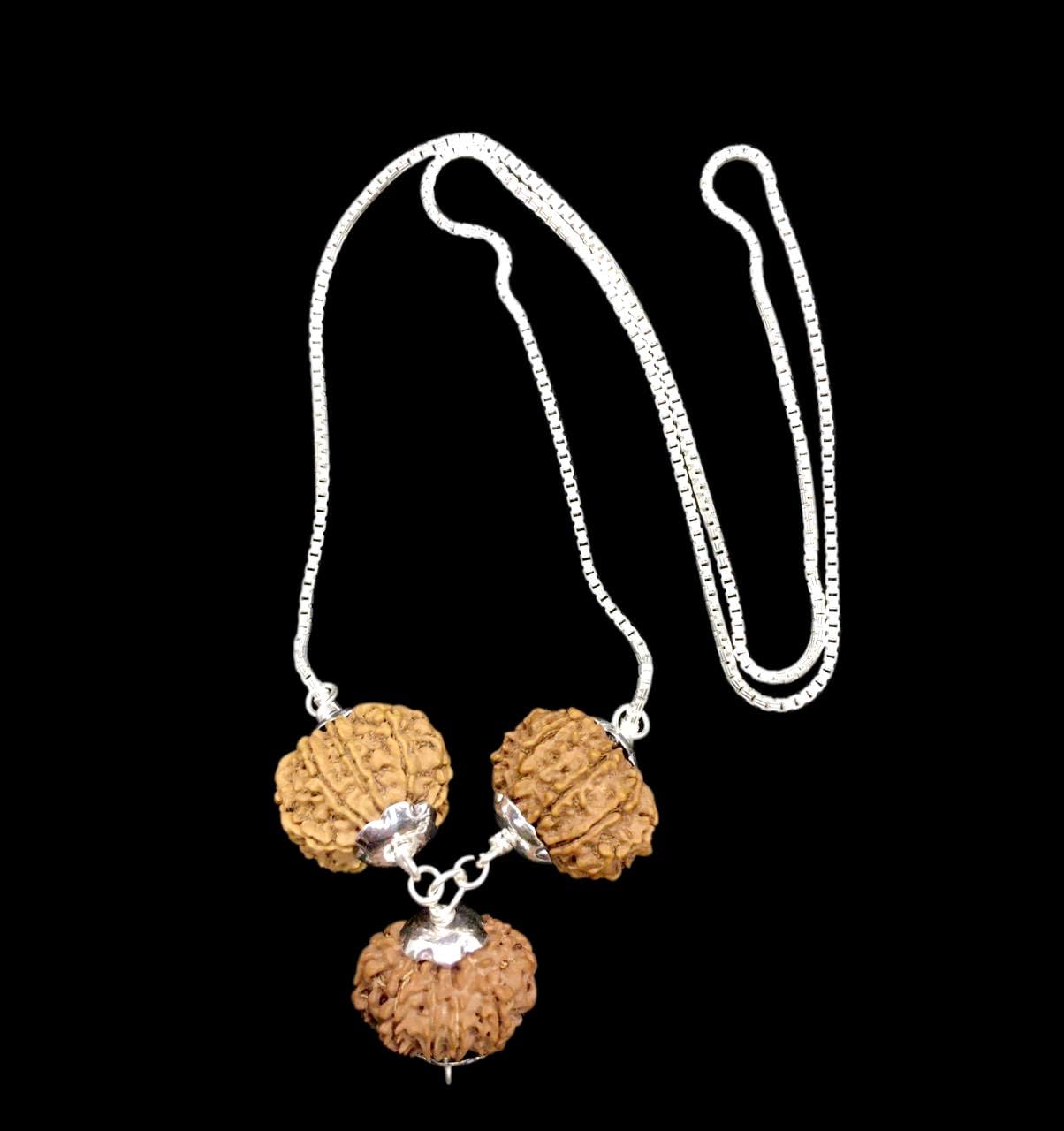 Rudraksha Combination for Total Protection 9,10,11 Mukhi Nepal in Silver Chain IGL Lab Certified Original Geniune Beads (Tiny)