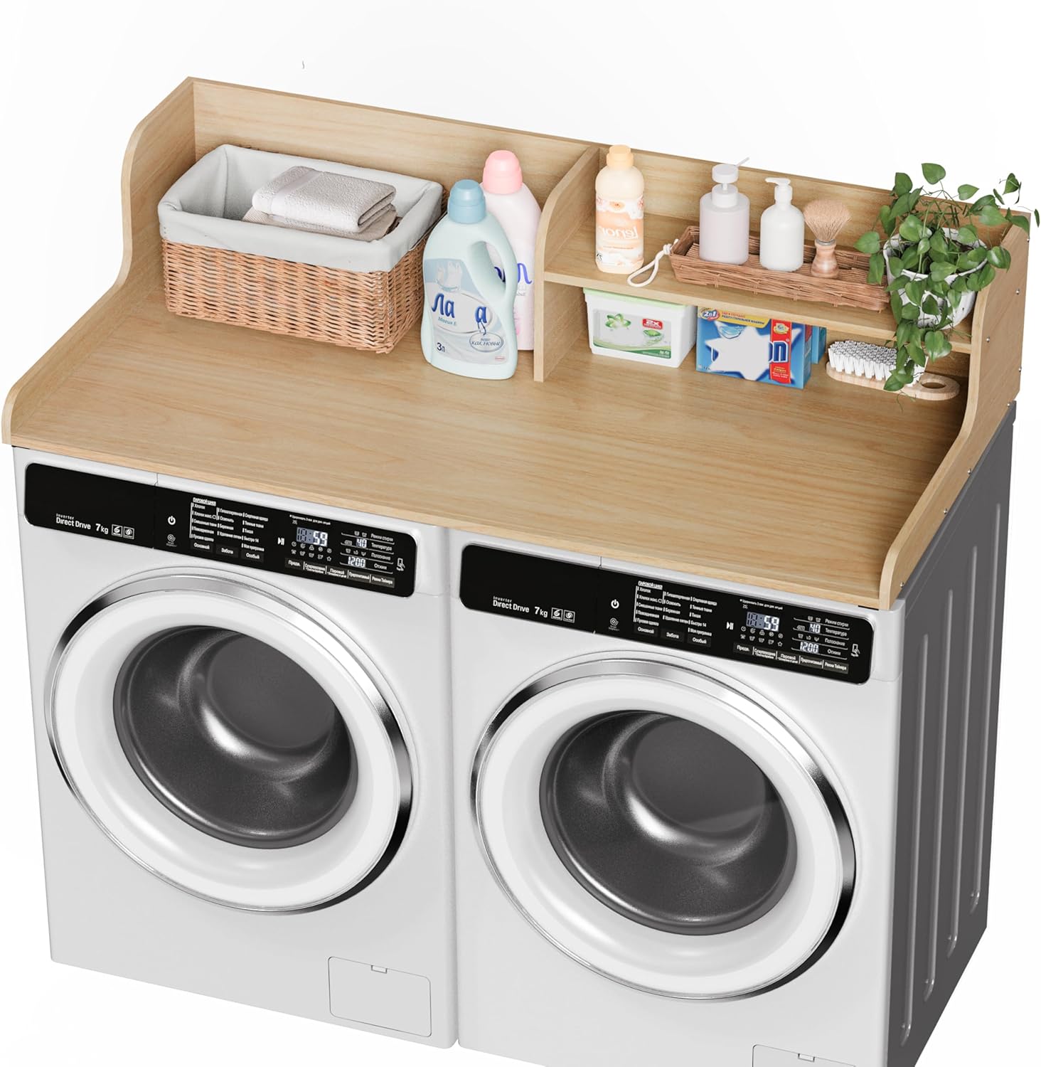DTK Washer Dryer Wood Countertop with Shelf, Laundry Topper with Non-Slip Mat,27.55