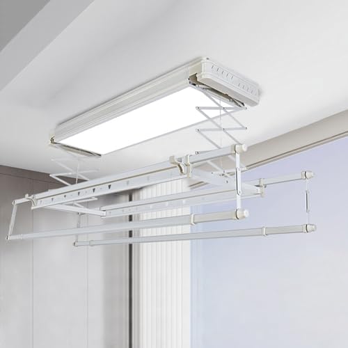 Ceiling Clothes Dryer Aluminium and Steel Electric Clothes Dryer with Remote Control,A, Ceiling Clothes Drying Rack Electrical Lift Clothes Airer with Remote Control Ceiling Clothesline Adju