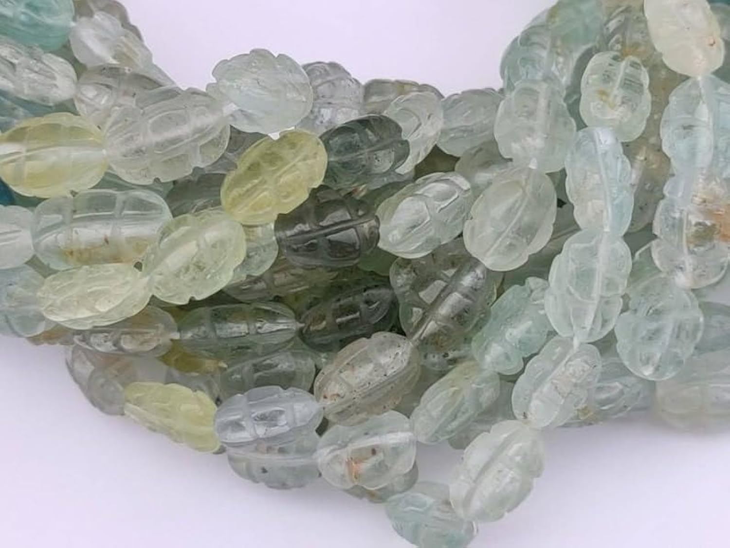 Natural Aquamarine Melon Smooth Beads 8x10-9x12 mm 16 inch Long String Jewelry Making Gemstone Beads for Necklace Bracelet