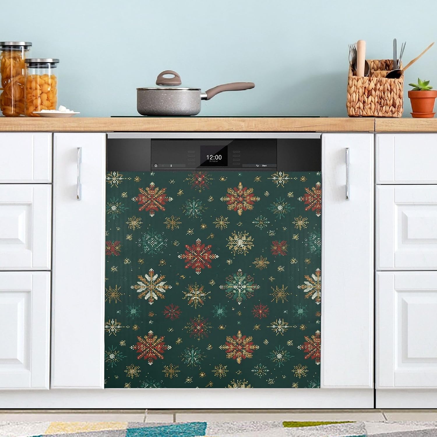 Pfrewn Christmas Winter Magnetic Dishwasher Cover Christmas Snowflake Stars Colorful Fridge Door Covers Kitchen Decal Vinyl Panel Decorative Refrigerator Laundry Appliances 23x26in