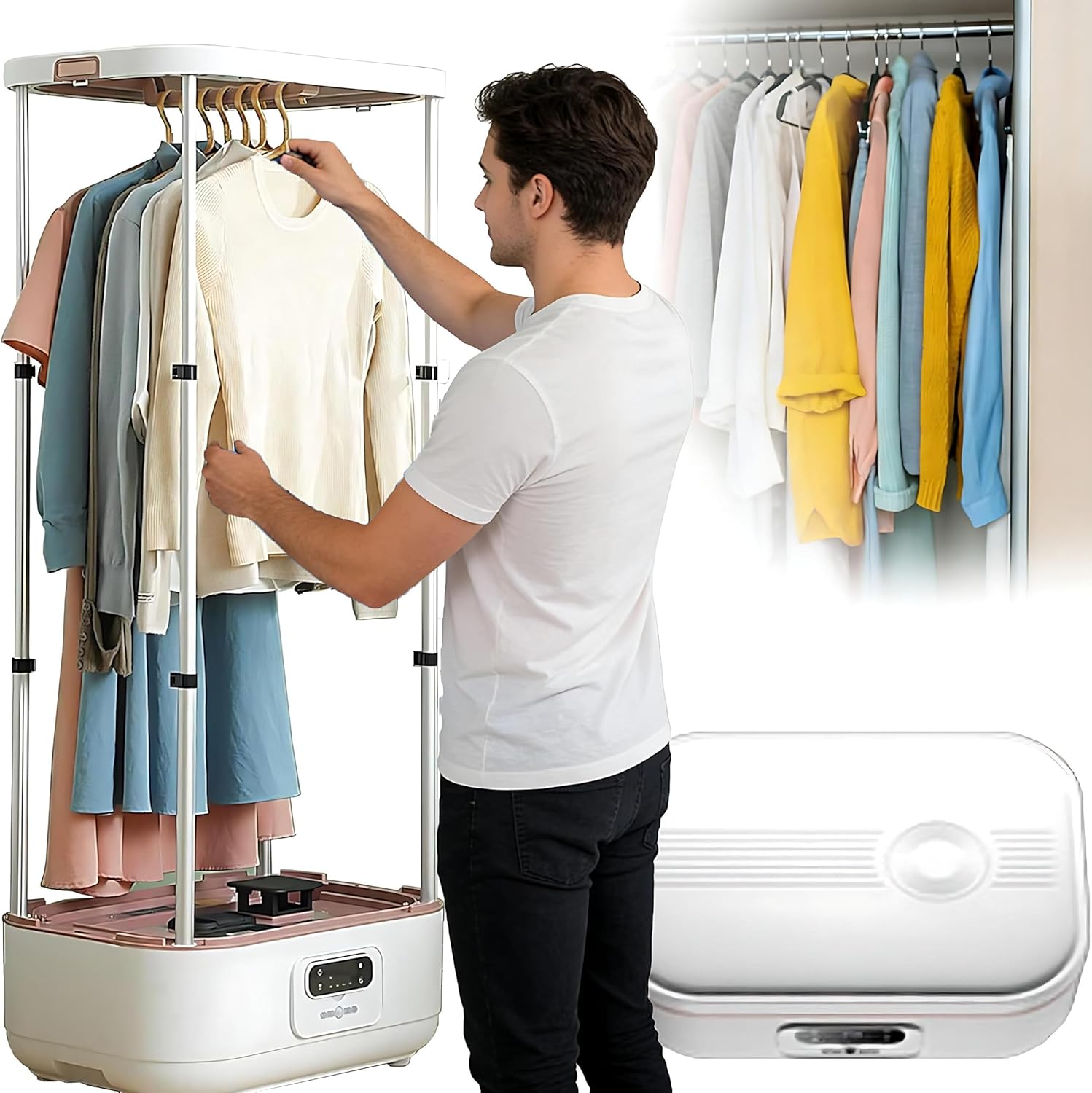 900W Portable Automatic Steam Ironing Machine, Automatic Ironing Machine for Home, Foldable Steam Cooker & Tumble Dryer, Steam Dryer, Hanging Garment Steamer, Removes Wrinkles