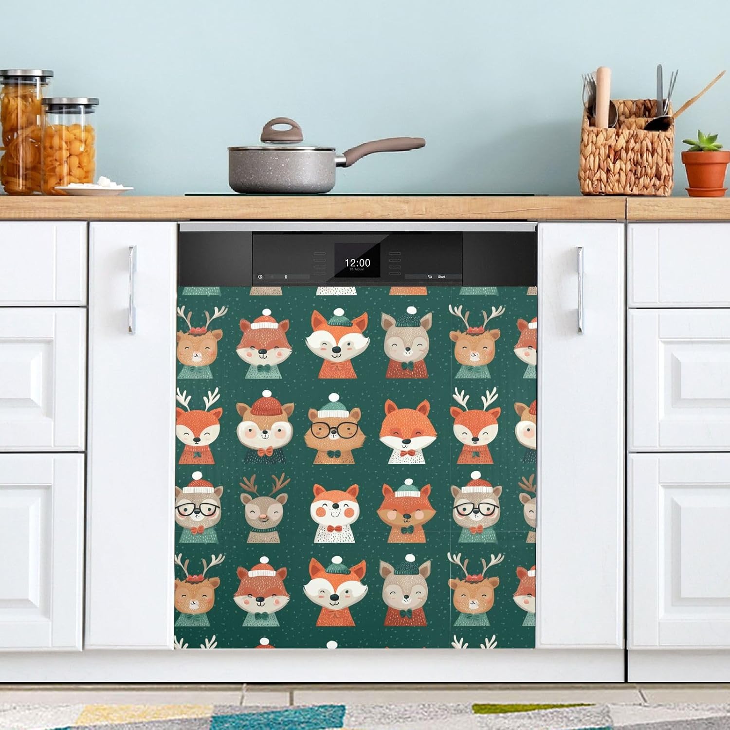 Pfrewn Christmas Winter Magnetic Dishwasher Cover Christmas Cute Fox Squirrel Elk Fridge Door Covers Kitchen Decal Vinyl Panel Decorative Refrigerator Laundry Appliances 23x26in