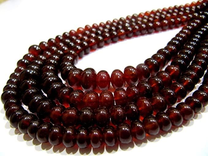 Hanumat Gems Lot of 5 Strands Natural Hessonite Garnet 5-10mm Size Beads Plain Smooth Rondelle Shape Hessonite Beads Strand 10 inches Unique Gemstone Beads Strand