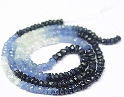 Blue Sapphire Shaded Faceted Loose Rondelle Gemstone Craft Beads Strand 16 Inch Long 3mm 4mm Code-HIGH-2018