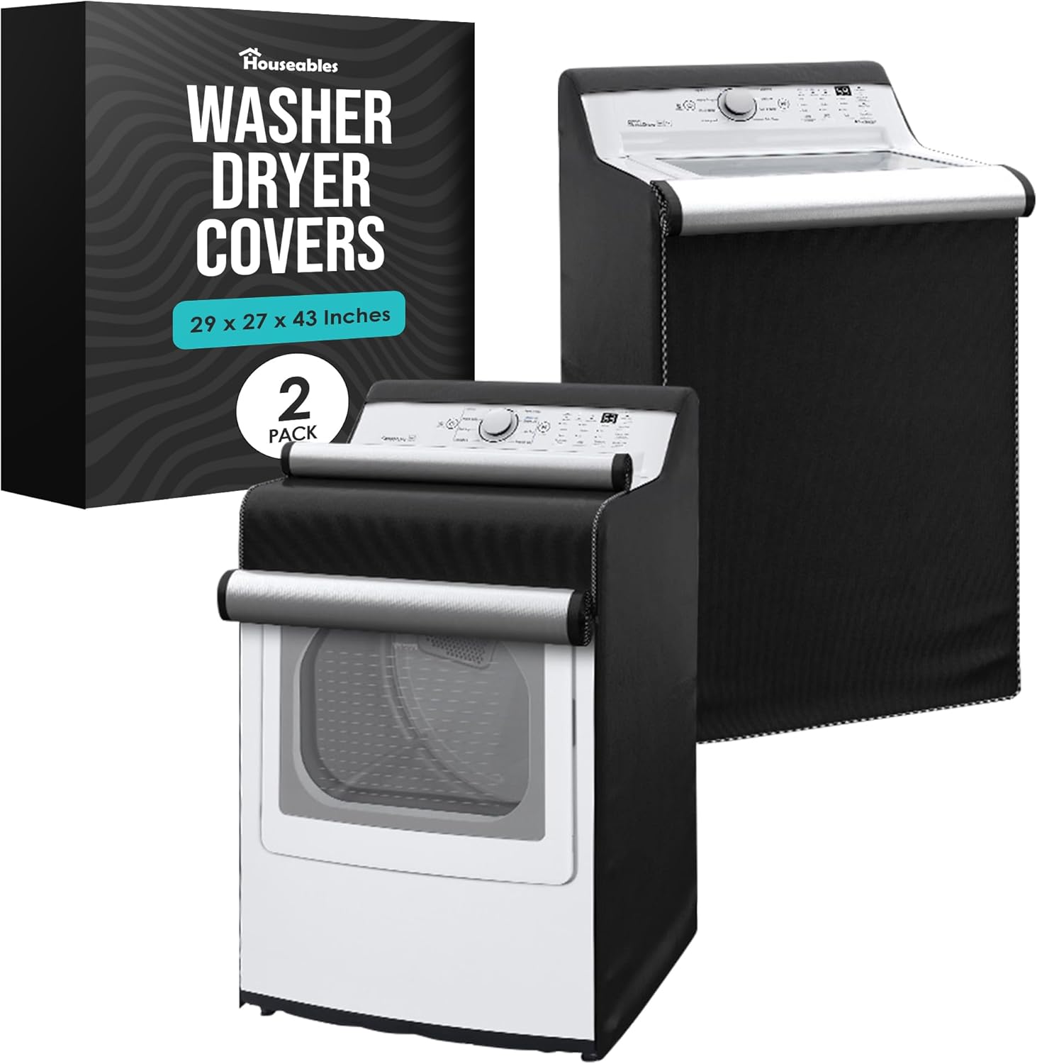 Houseables Washer and Dryer Covers, Washing Machine Cover, Washer Machine Protector, For Top Load & Front Load, Wash And Dry Laundry Protection, For Outside, Outdoor, Waterproof, Dust, Black, 2 Pack