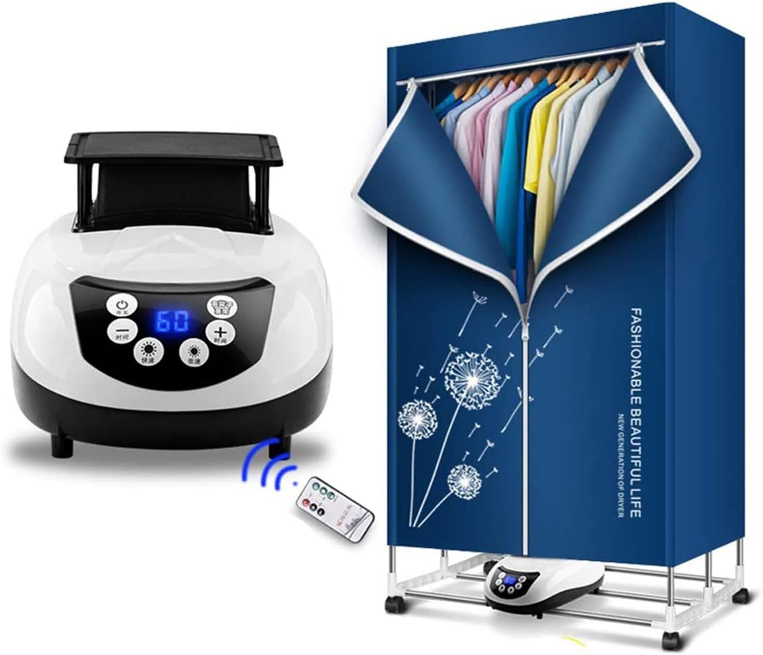 Electric Clothes Dryer,Portable 2-Tier Electric Clothes Drying Rack with Remote Control,Foldable 1500W Energy Saving 59 Inch Digital Automatic Timer for House,Blue