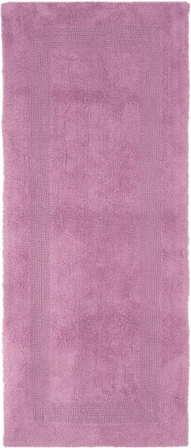 Bedford Home Reversible Long Bath Mat - 60x24-Inch Plush Cotton Bathroom Runner - Machine Washable Bath Mats for Bathroom, Kitchen, or Laundry Room (Pink)