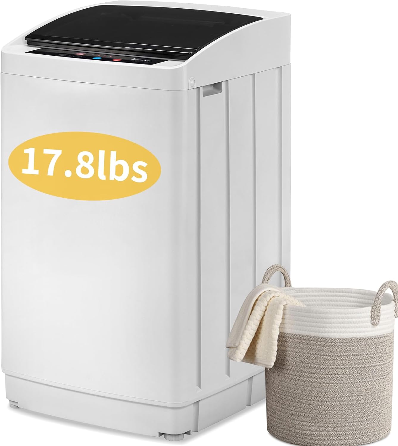1.5 Cu.Ft Full-Automatic Washing Machine, 17.8 lbs Compact Portable Washer with Stainless Steel Drum, 8 Programs & 5 Water Levels, Child Lock & Delay Start, Top Load