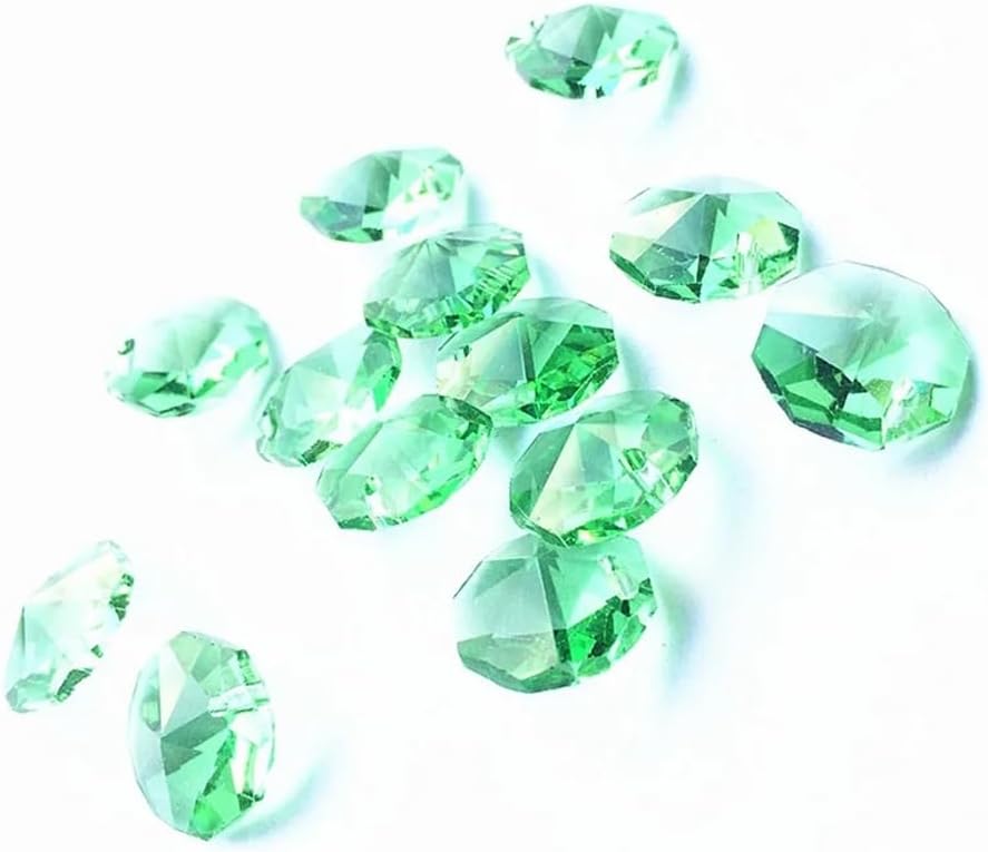 Hanging Crystals Prisms 500pcs 14mm Green Octagon K9 Crystal Beads in 1Hole for Chandeliers Accessories Parts Hangings Crystals for Decoration
