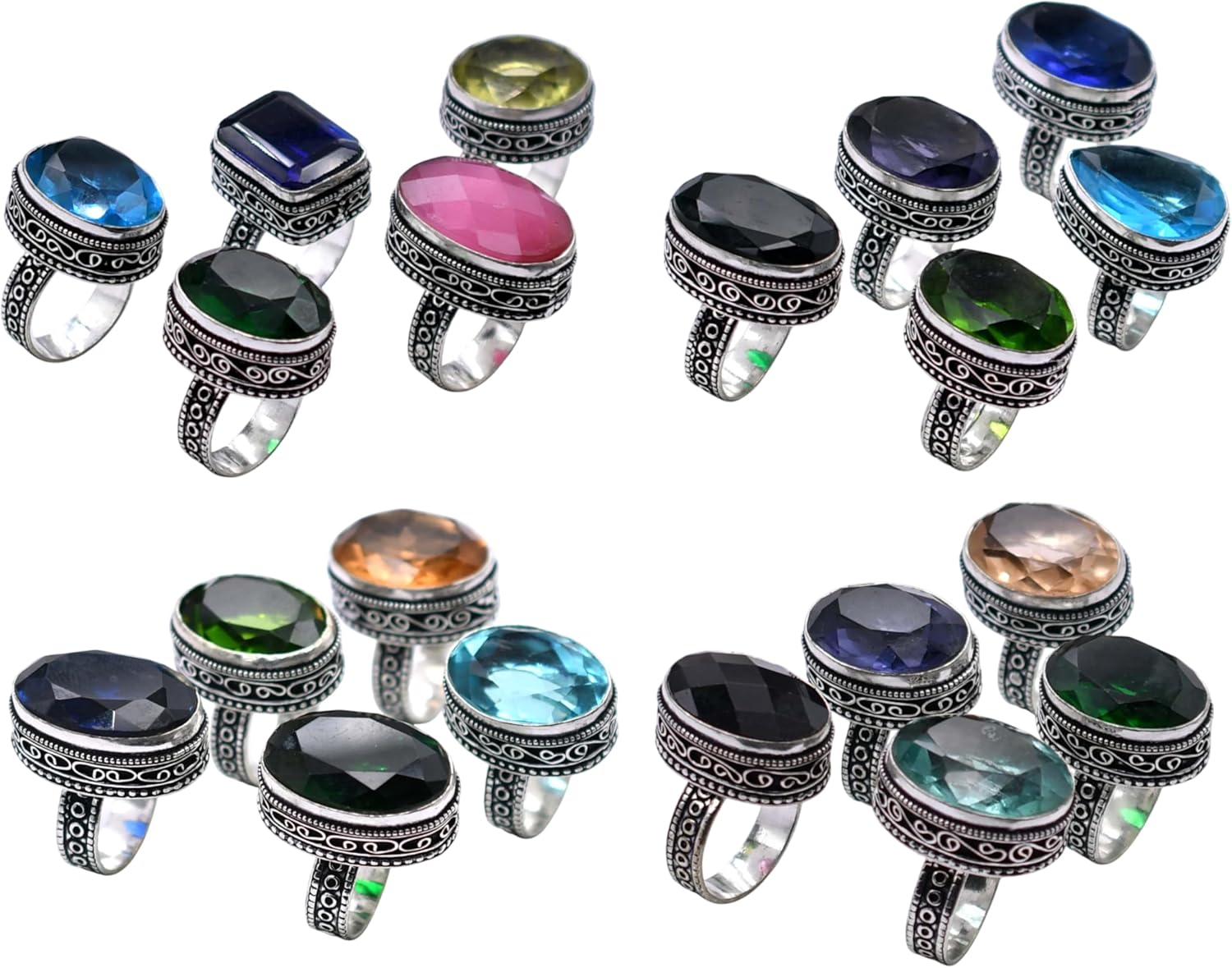 100 PCS Mix Gemstone Ethnic Handmade Ring Mix Lot US Size-5-9 R 9143 R 9143