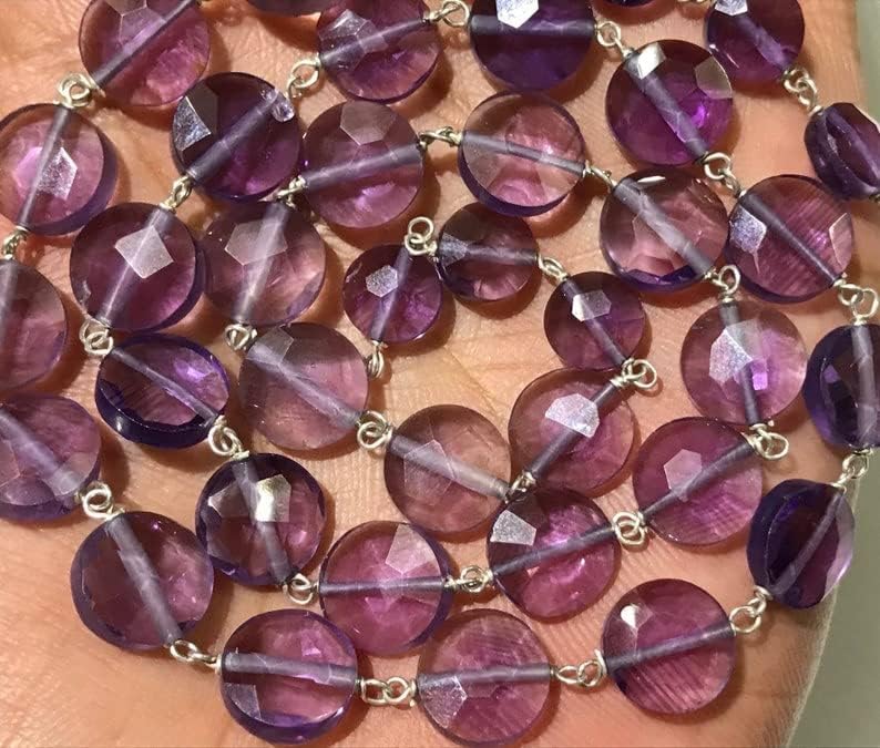 Natural Amethyst Coin Smooth Beads 10 MM 20 inch Long String Jewelry Making Gemstone Beads for Necklace Bracelet