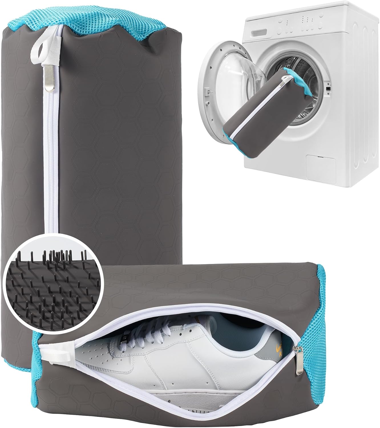 Silicone Shoe Washing machine bag, Laundry Shoe Bag For Washer And Dryer, Durable Metal Hidden Zipper Shoe Washer with No Fading or Shedding for Sneaker Gym Shoes, 2Pcs (Grey)