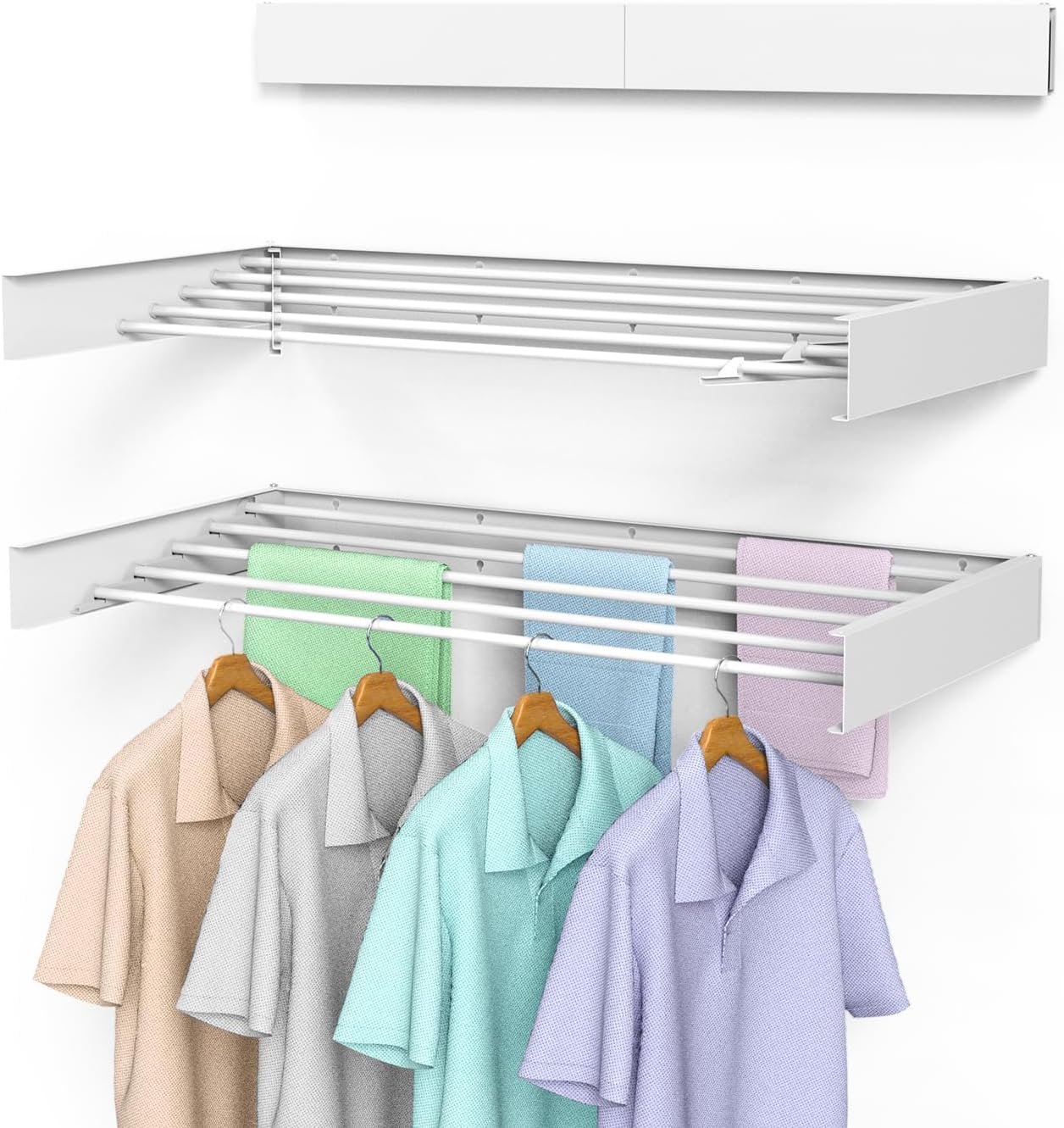 Laundry Drying Rack Collapsible, Wall Mounted Clothes Drying Rack, Space Saving Drying Rack for Laundry, 40