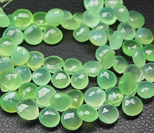Green Prehnite Chalceny Faceted Heart Drop Briolette Gemstone Loose Craft Beads Strand 8 Inch Long 9mm 12mm Code-HIGH-205