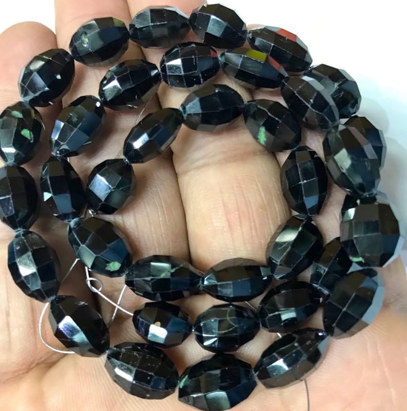 Natural Black Spinal Oval Smooth Beads 8-9 MM 17 inch Long String Jewelry Making Gemstone Beads for Necklace Bracelet