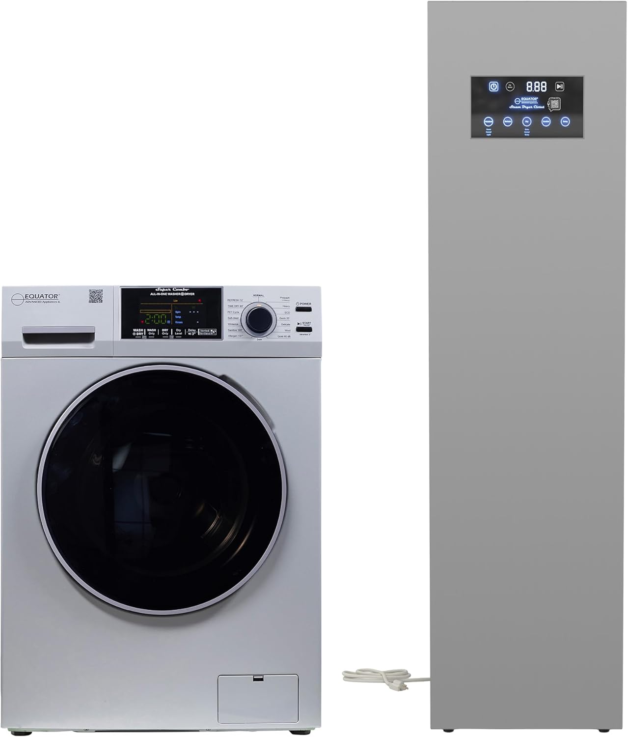 Equator LAUNDRY BUNDLE Silver COMBO Washer-Dryer 15lbs + Steam Dryer CLOSET 110V in Silver and Stainless