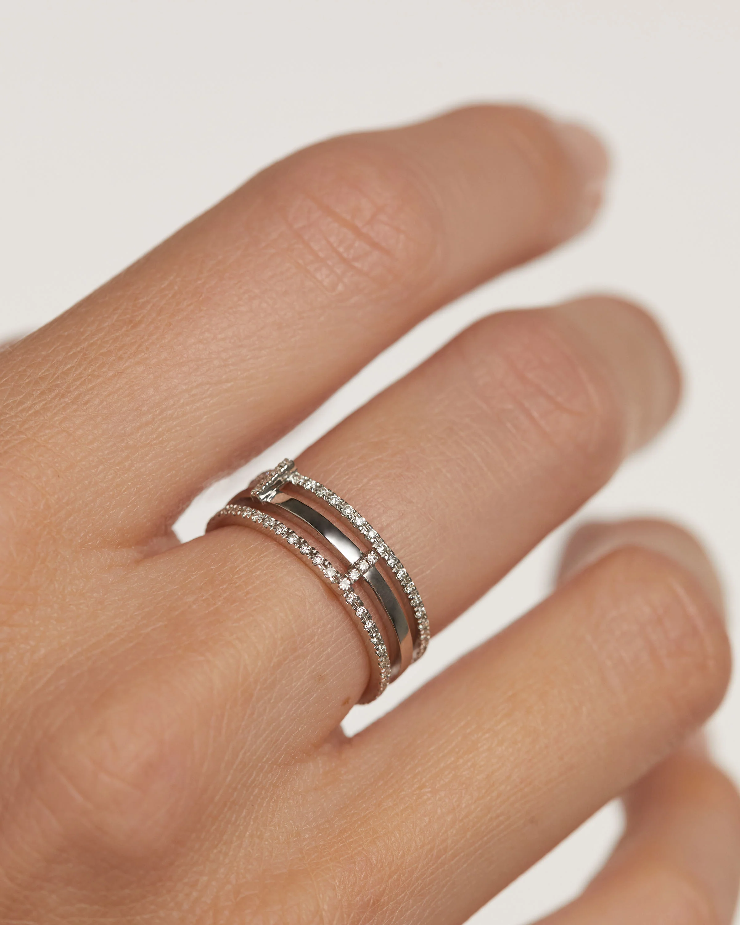 Diamonds And White Gold Track Ring
