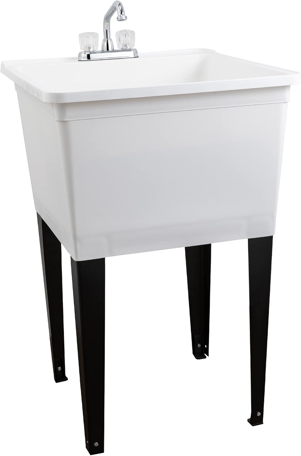 Tehila Basics by JS Jackson Supplies 21-Gallon White Freestanding Utility Sink with Chrome Finish 2-Handle Faucet, Heavy Duty Plastic Laundry Tub with Adjustable Legs