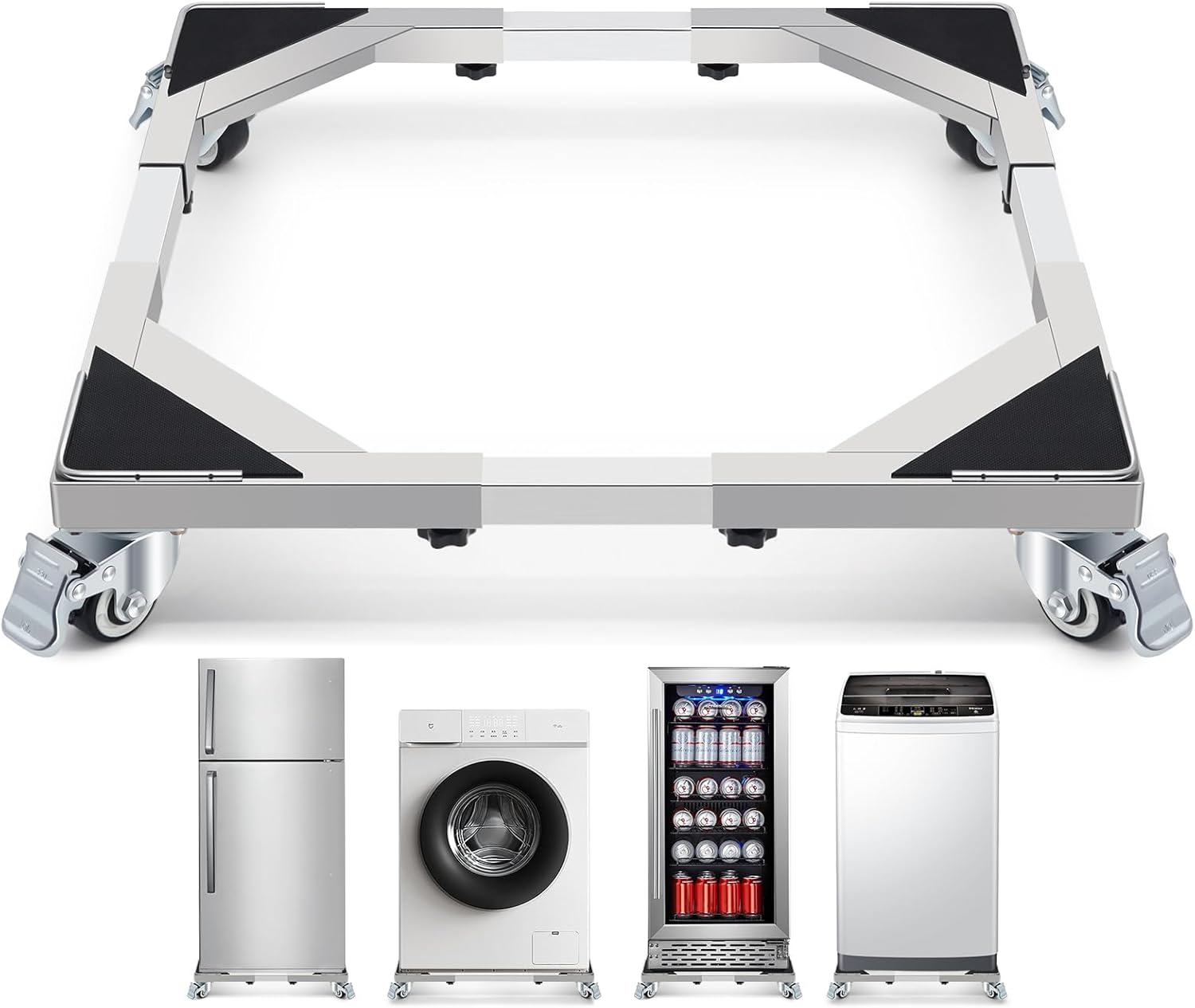 WBD WEIBIDA Upgraded Stainless Steel Washing Machine Dolly Cart, 700lbs Furniture Carts with lockble Wheels, Adjustable Mobile Roller Fridge Stand Base for Washing Machine, Dryer, Refrigerator