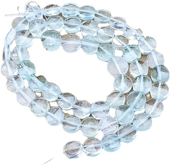 13 inch Strand of Natural gem Aquamarine, 8mm Coin Smooth Beads for DIY Jewelry Making. | Beads_01720