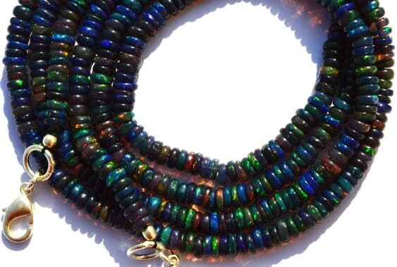 BEADS GEMSTONE 1 Strand Natural Ethiopian Black Opal Smooth 4.5MM Approx. Heishi Rondelle Beads Necklace 16.5 Inch Code-HIGH-5249